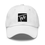White cap with black embroidered square TWN logo on front (front view)