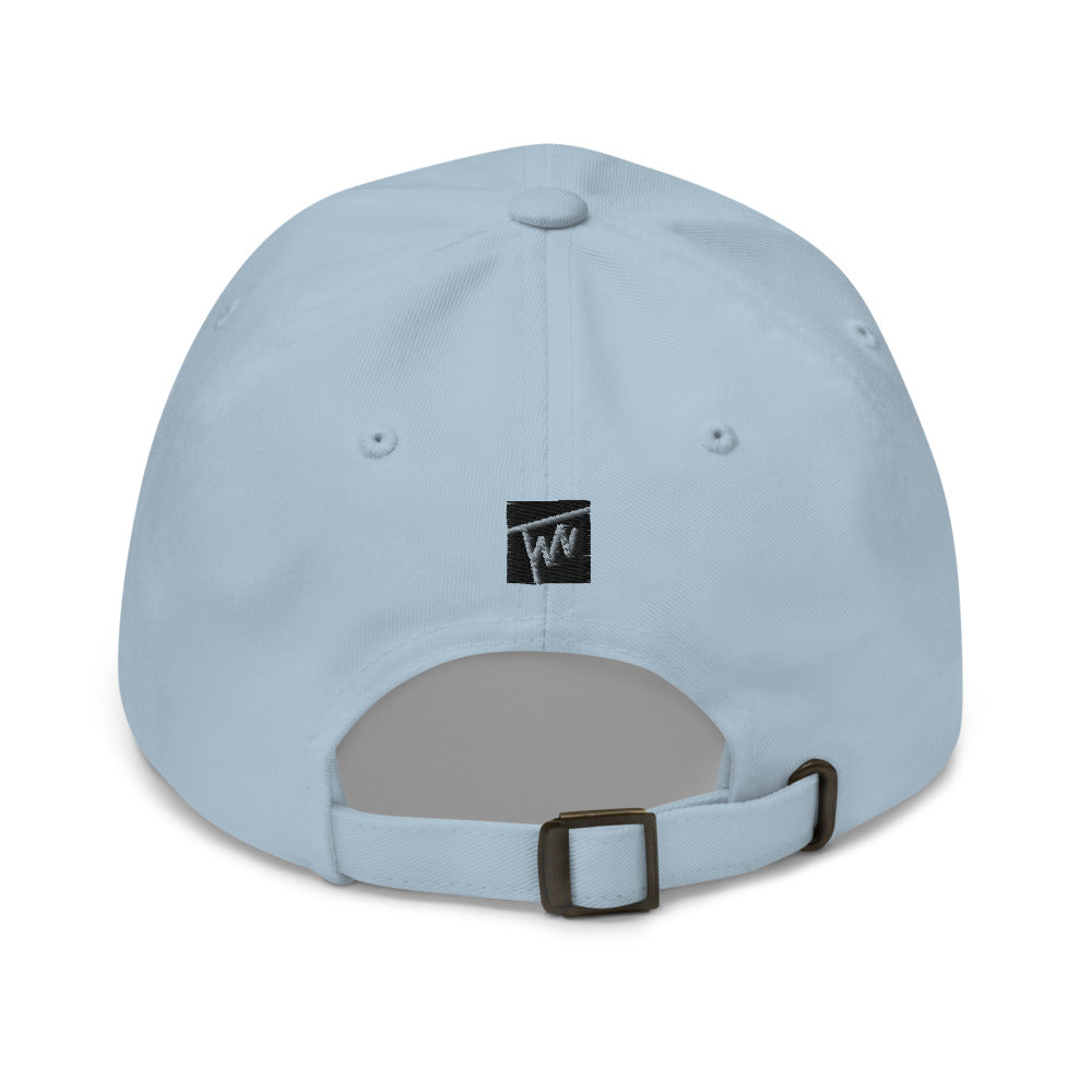 
                  
                    Light blue baseball cap with black embroidered The Women's Network logo on back (back view)
                  
                