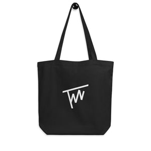 
                  
                    Black tote bag with TWN logo print.
                  
                