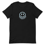 Black t-shirt with light blue smiley face and "The Women's Network" on front print (front view)